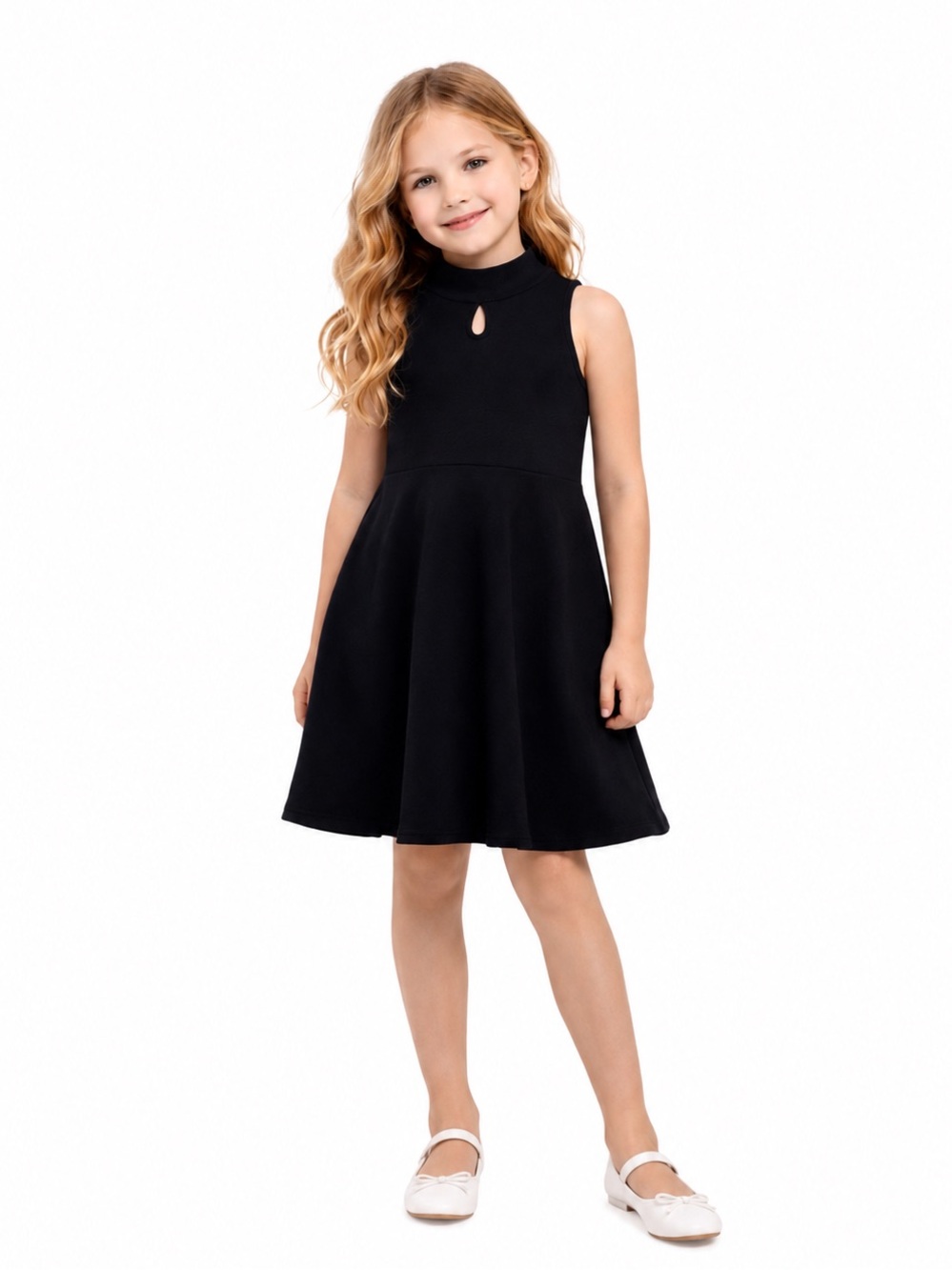 Black Sleeveless Mock Neck A-Line Dress